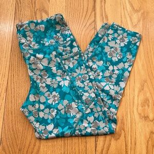 Muuv Size Large Teal Womens Pants Floral Design Leggings Active Yoga